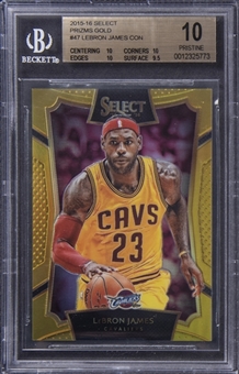 2015-16 Panini Select "Prizms Gold" #47 LeBron James Jersey Number (#06/10) - BGS PRISTINE 10 - Pop. "1-of-2!"
